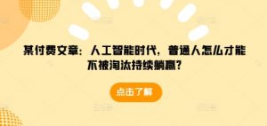 某付费文章:人工智能时代,普通人怎么才能不被淘汰持续躺赢?-瀚宇网创