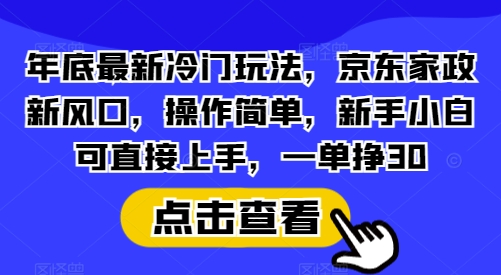 年底最新冷门玩法，京东家政新风口，操作简单，新手小白可直接上手，一单挣30【揭秘】-瀚宇网创