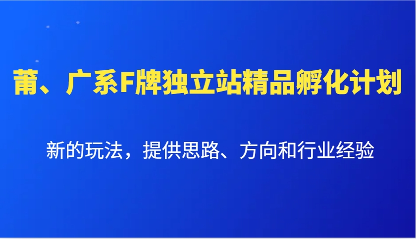 莆、广系F牌独立站精品孵化计划，新的玩法，提供思路、方向和行业经验-瀚宇网创