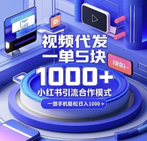 视频代发，一单5块，小红书引流合作模式，一部手机轻松日入多张【揭秘】-瀚宇网创