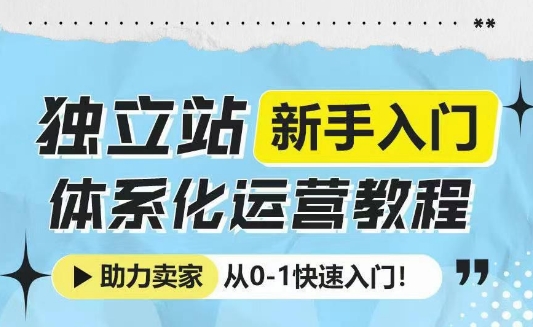 独立站新手入门体系化运营教程,助力独立站卖家从0-1快速入门!-瀚宇网创