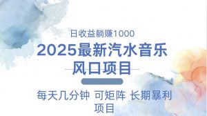 2025最新汽水音乐躺赚项目 每天几分钟 日入1000＋-瀚宇网创