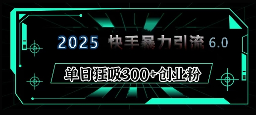 2025年快手6.0保姆级教程震撼来袭，单日狂吸300+精准创业粉-瀚宇网创