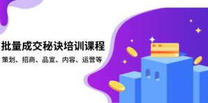 批量成交秘诀培训课程，策划、招商、品宣、内容、运营等-瀚宇网创