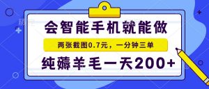 会智能手机就能做，两张截图0.7元，一分钟三单，纯薅羊毛一天200+-瀚宇网创
