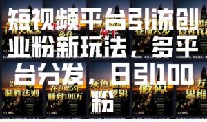 短视频平台引流创业粉新玩法，多平台分发，日引100粉-瀚宇网创