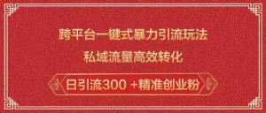 跨平台一键式暴力引流玩法，私域流量高效转化日引流300 +精准创业粉-瀚宇网创