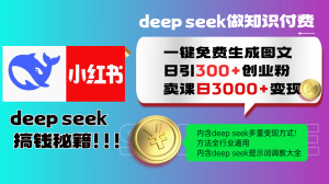 Deep seek 一键免费生成小红书图文日引300+创业粉,日变现3000+教程!...-瀚宇网创