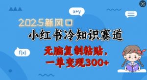 2025新风口,小红书冷知识赛道,无脑复制粘贴,一单变现300+-瀚宇网创