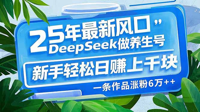 25年最新风口，用DeepSeek做养生号，新手轻松日赚上千块，一条作品涨粉…-瀚宇网创