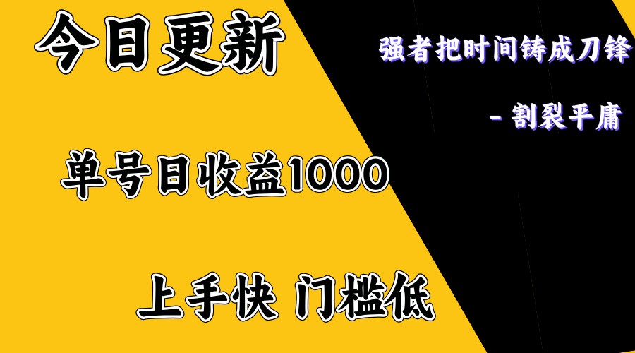 上手一天1000打底，正规项目，懒人勿扰-瀚宇网创