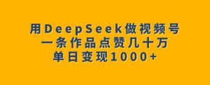 用DeepSeek做视频号，一条作品点赞几十万，单日变现1k-瀚宇网创