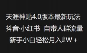 天涯神贴4.0版本最新玩法,抖音·小红书自带人群流量,新手小白轻松月入过W-瀚宇网创