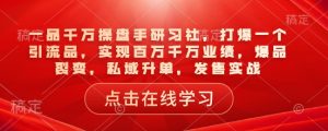 一品千万操盘手研习社，打爆一个引流品，实现百万千万业绩，爆品裂变，私域升单，发售实战-瀚宇网创