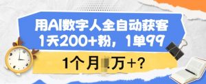 用AI数字人全自动获客，1天200+粉，1单99，1个月1个W+?-瀚宇网创