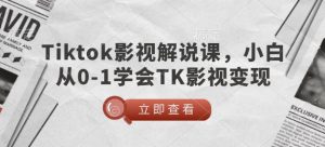TikTok影视解说课，小白从0-1学会TK影视变现-瀚宇网创