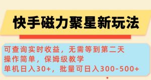 快手磁力新玩法，可查询实时收益，单机30+，批量可日入3到5张【揭秘】-瀚宇网创
