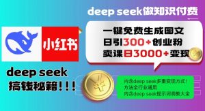 Deepseek一键免费生成小红书图文日引300+创业粉,日变现多张教程,方法全行业通用!-瀚宇网创