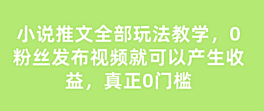 小说推文全部玩法教学,0粉丝发布视频就可以产生收益,真正0门槛-瀚宇网创