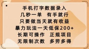 手机打字数据录入,几秒一单,有手就行,只要做当天就有收益,暴力玩法一天低保2张-瀚宇网创