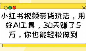 小红书视频带货玩法，用好AI工具，30天赚了5万，你也能轻松做到-瀚宇网创