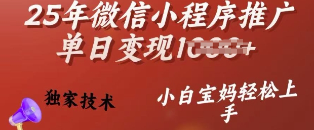 25年微信小程序推广单日变现多张,独家技术,小白宝妈轻松上手【揭秘】-瀚宇网创