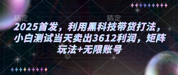 2025首发，利用黑科技带货打法，小白测试当天卖出3612利润，矩阵玩法+无限账号【揭秘】-瀚宇网创