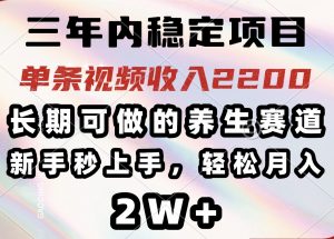 三年内稳定项目，长期可做的养生赛道，单条视频收入2200，新手秒上手，...-瀚宇网创