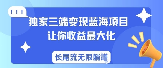 独家三端变现蓝海项目，让你收益最大化，长尾流无限躺挣-瀚宇网创