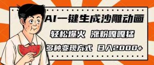 AI一键生成沙雕动画，单视频破千万播放，多种变现方式，日入2000+-瀚宇网创