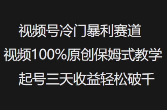 视频号冷门暴利赛道视频100%原创保姆式教学起号三天收益轻松破千-瀚宇网创