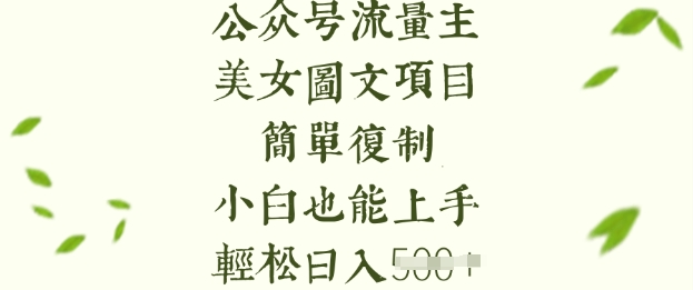 流量主长期收益项目，美女图片简单复制，小白也能上手，轻松日入5张-瀚宇网创