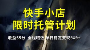 快手小店限时托管计划，收益55分，全程喂饭，单日稳定变现5张【揭秘】-瀚宇网创