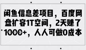 闲鱼信息差项目，百度网盘扩容1T空间，2天收益1k+，人人可做0成本-瀚宇网创