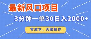 最新短剧项目操作，3分钟一单30。日入2000左右，零成本，无脑操作。-瀚宇网创