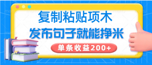复制粘贴小项目，发布句子就能赚米，单条收益200+-瀚宇网创