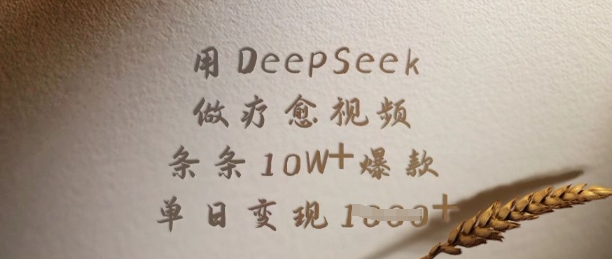 用DeepSeek做疗愈视频，条条10W+爆款，单日变现多张-瀚宇网创