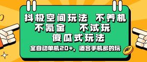 抖极空间玩法，不养机，不氪金，不试玩，傻瓜式玩法，全自动单机20+，适合手机多的玩-瀚宇网创