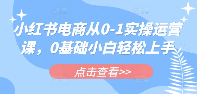 小红书电商从0-1实操运营课,0基础小白轻松上手-瀚宇网创