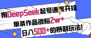 用DeepSeek起号速度开挂，单条作品涨粉2w+，日入5张+的暴利玩法-瀚宇网创