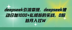 deepseek引流变现,deepseek被动日加1000+私域粉的实战,0粉丝月入过W-瀚宇网创