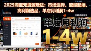 2025淘宝无货源玩法:市场选择、流量起爆、高利润选品,单店月利润1-4w-瀚宇网创