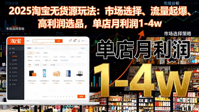 2025淘宝无货源玩法:市场选择、流量起爆、高利润选品,单店月利润1-4w-瀚宇网创