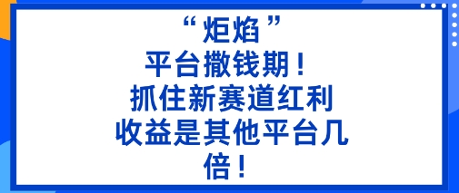 “炬焰”：平台撒钱期！抓住新赛道红利，5分钟二创内容，收益是其他平台几倍！-瀚宇网创