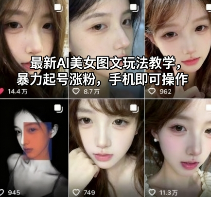 最新AI美女图文玩法教学，暴力起号涨粉，手机即可操作-瀚宇网创