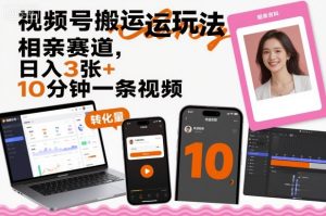 视频号搬运玩法，相亲赛道，日入3张+，10分钟一条视频-瀚宇网创