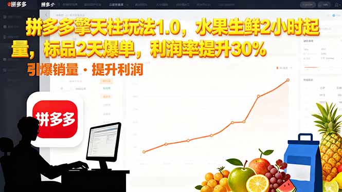 拼多多 擎天柱玩法1.0，水果生鲜2小时起量，标品2天爆单，利润率提升30%-瀚宇网创