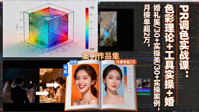 PR调色实战课:色彩理论+工具实操+婚礼医美/30+实操案例,月接单超2万-瀚宇网创
