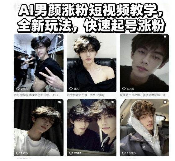 AI男颜涨粉短视频教学，全新玩法，快速起号涨粉-瀚宇网创