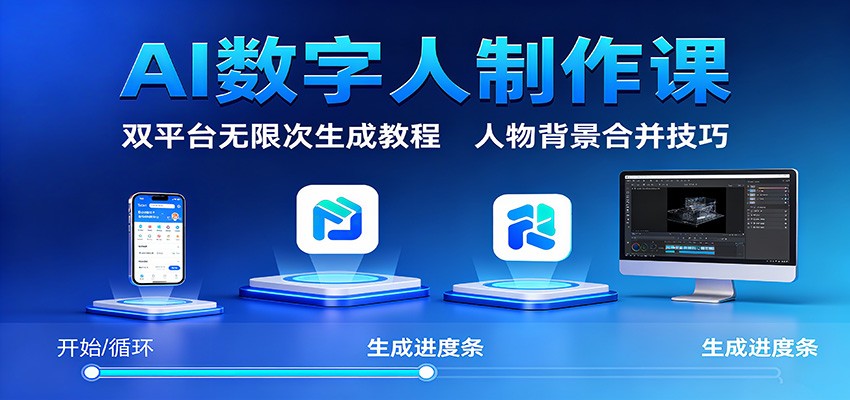 AI数字人制作课:双平台无限次生成教程,人物背景合并技巧-瀚宇网创